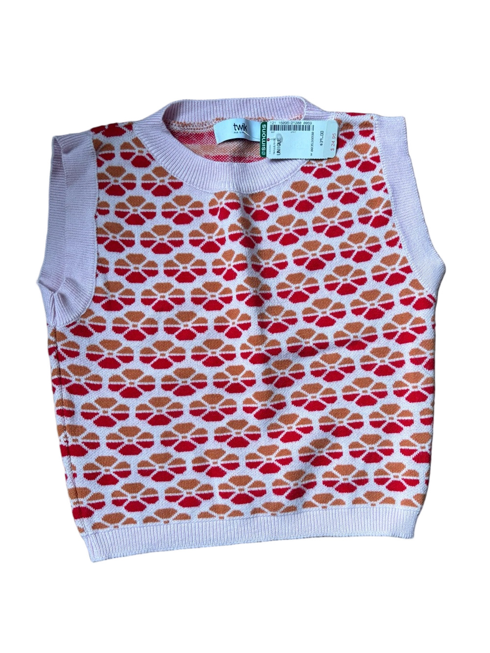 twik Pink Floral Knit Tank with Red & Orange Motif